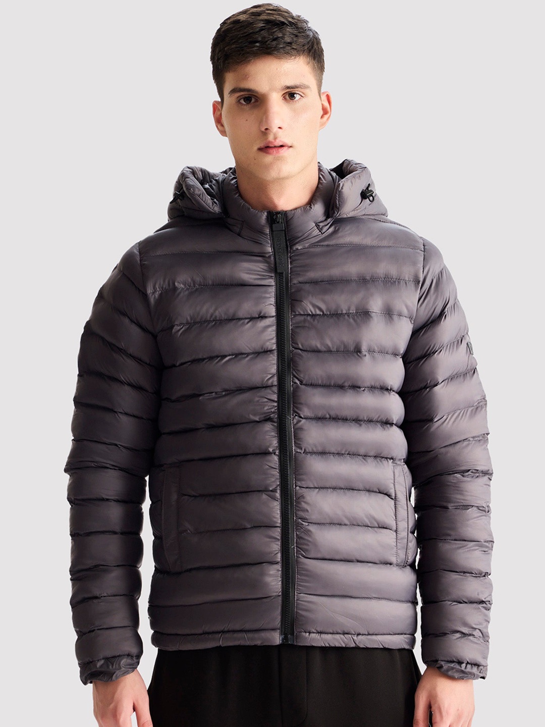 

Red Flame Hooded Puffer Jacket, Grey