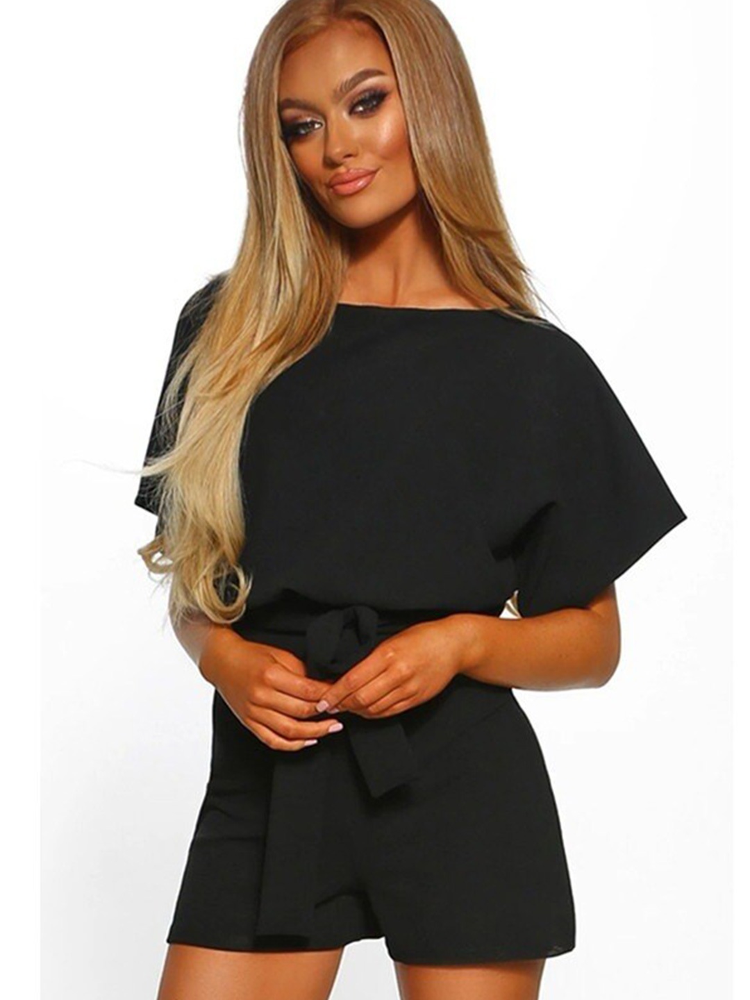 

StyleCast x Revolte Black Boat Neck Waist Tie-Ups Playsuit