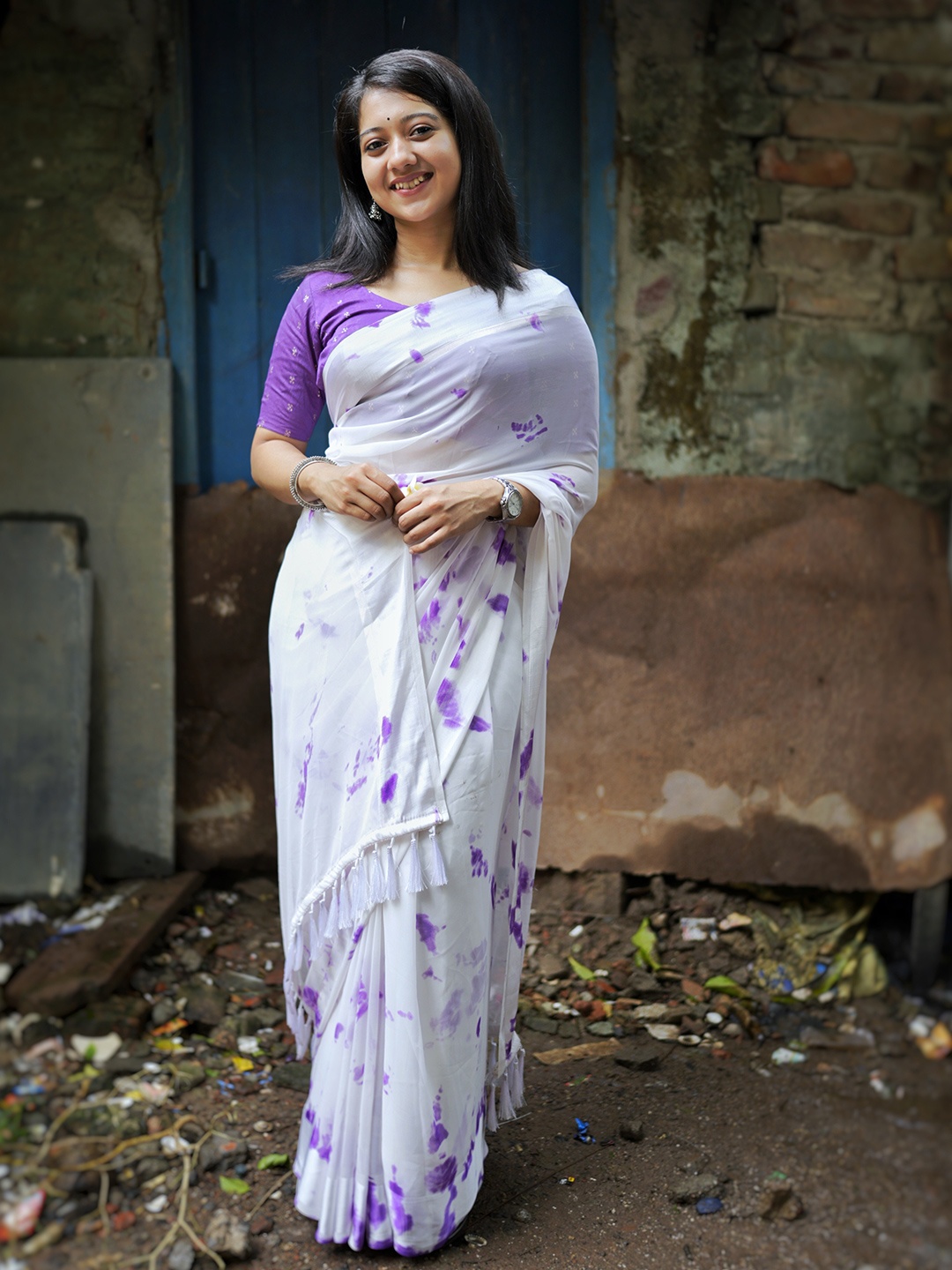 

AWRIYA Silk Cotton Woven Design Saree, Lavender