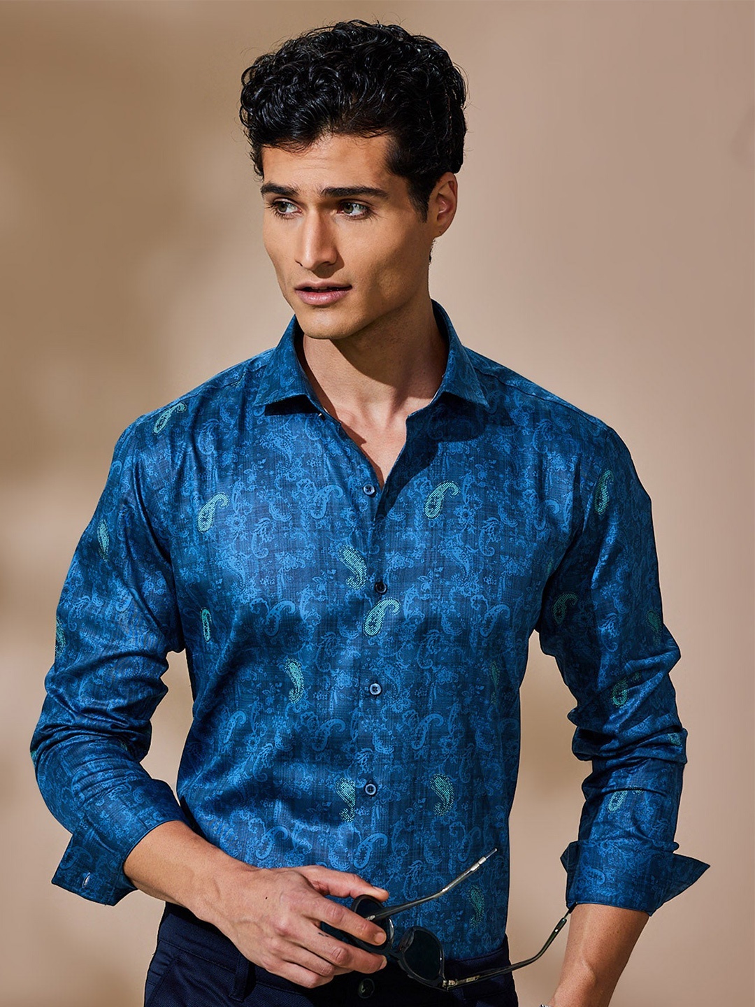 

Stori Cotton Printed Party Shirt, Blue