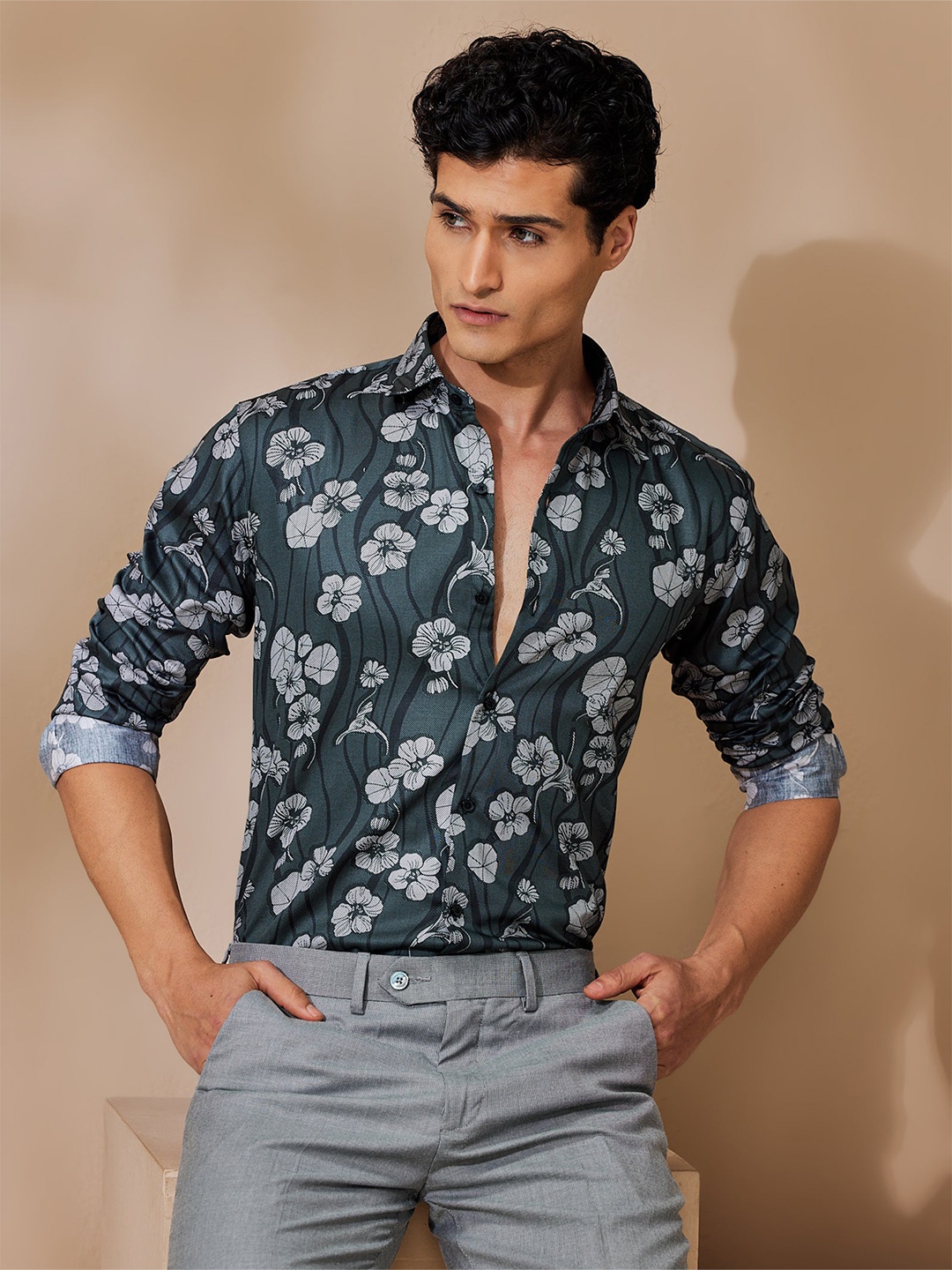 

Stori Floral Printed Casual Shirt, Green