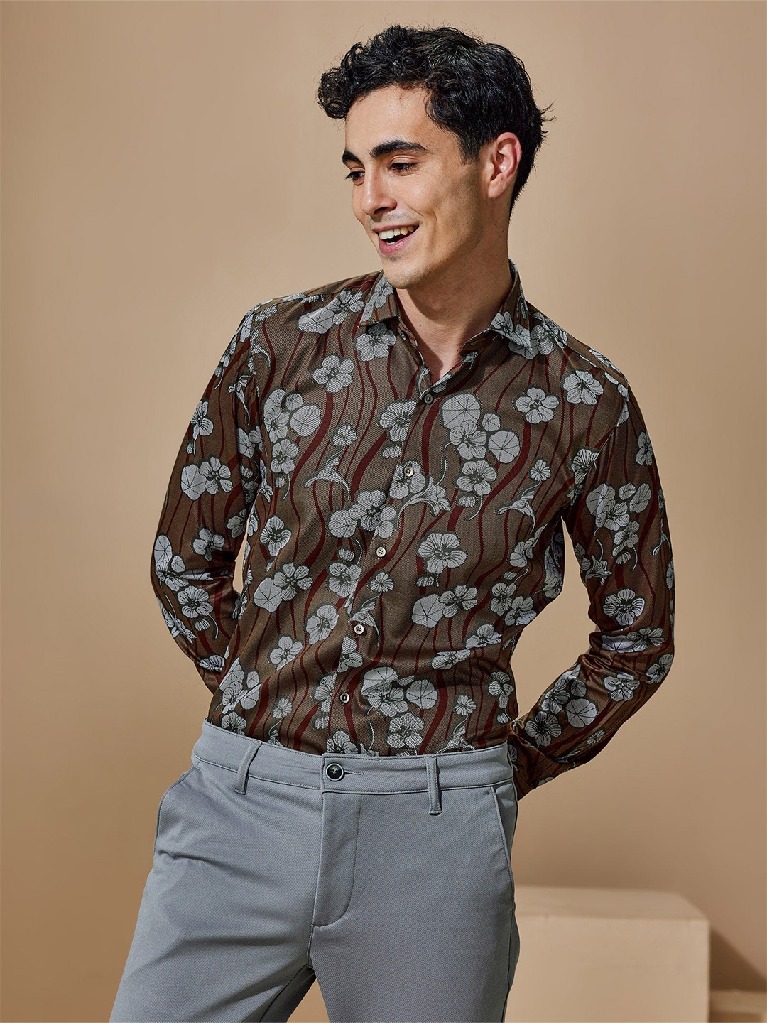 

Stori Floral Printed Casual Shirt, Khaki