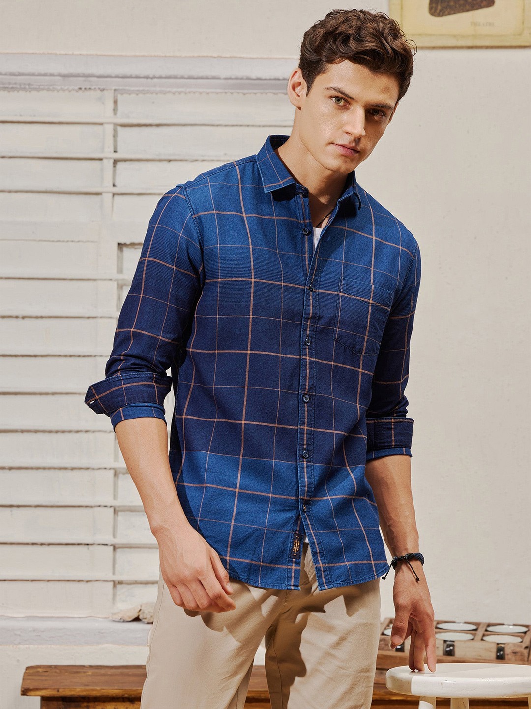 

Red Flame Tartan Checks Pure Cotton Casual Shirt, Orange