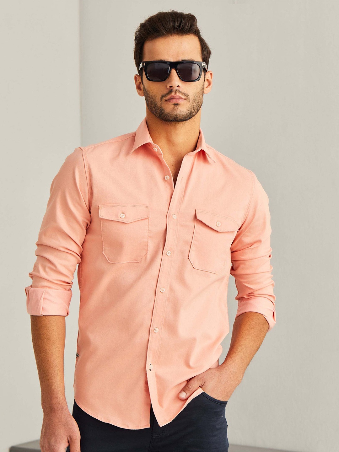 

Red Flame Spread Collar Casual Shirt, Pink