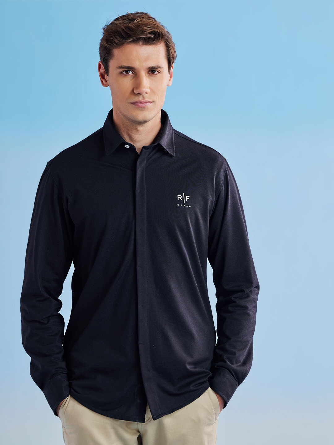 

Red Flame Spread Collar Casual Shirt, Navy blue