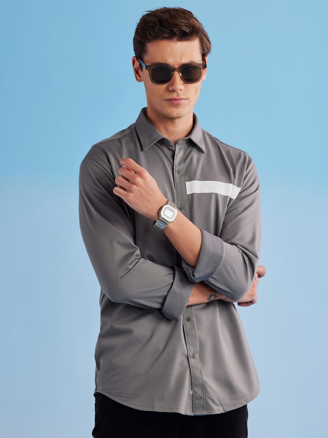 

Red Flame Spread Collar Casual Shirt, Grey