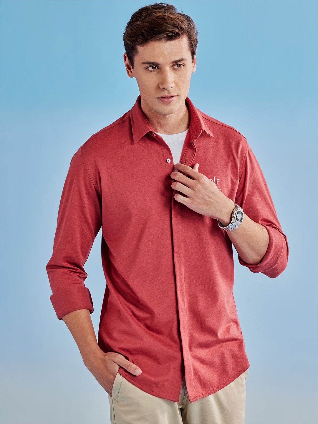 

Red Flame Spread Collar Casual Shirt