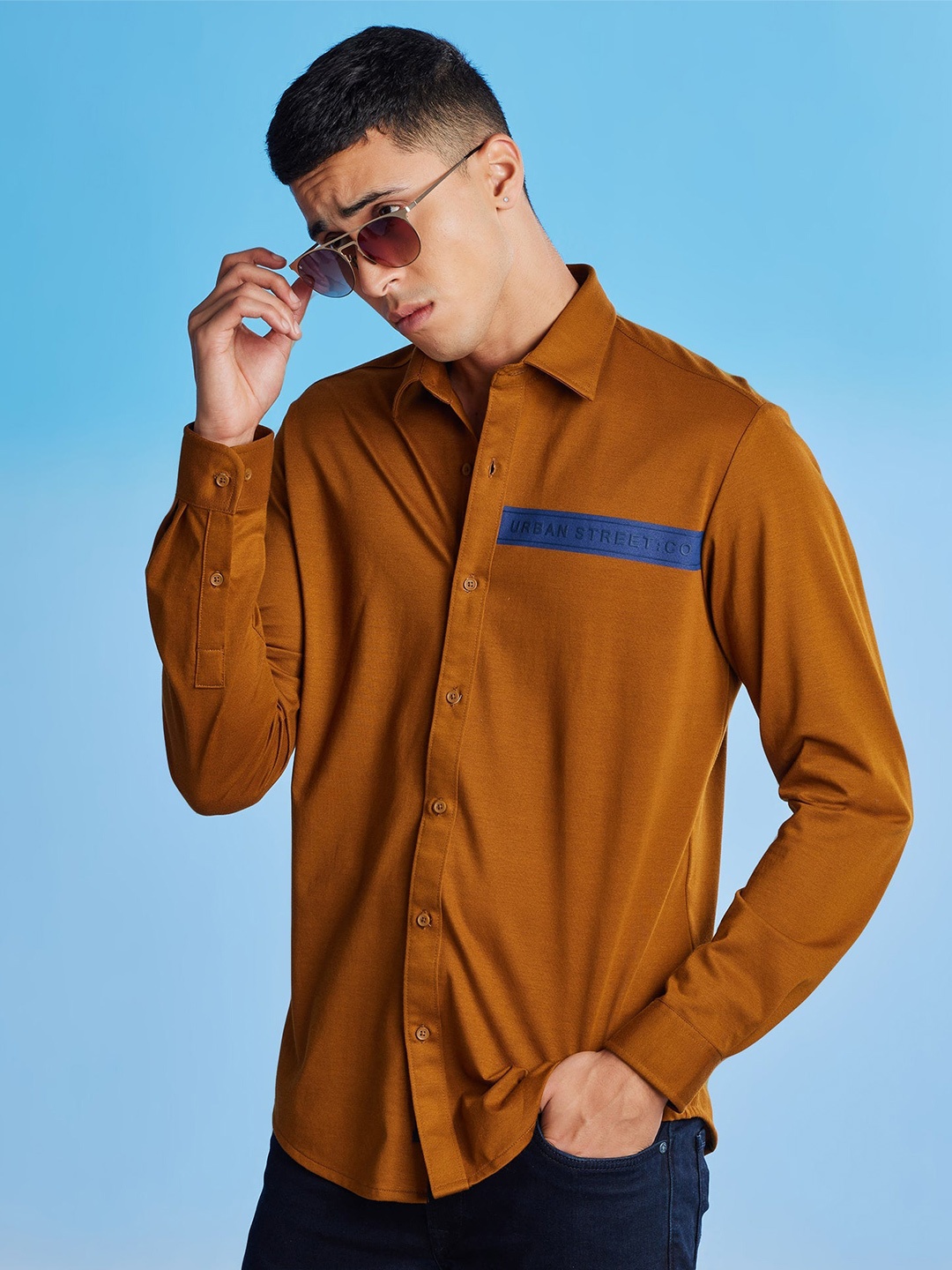 

Red Flame Spread Collar Casual Shirt, Brown