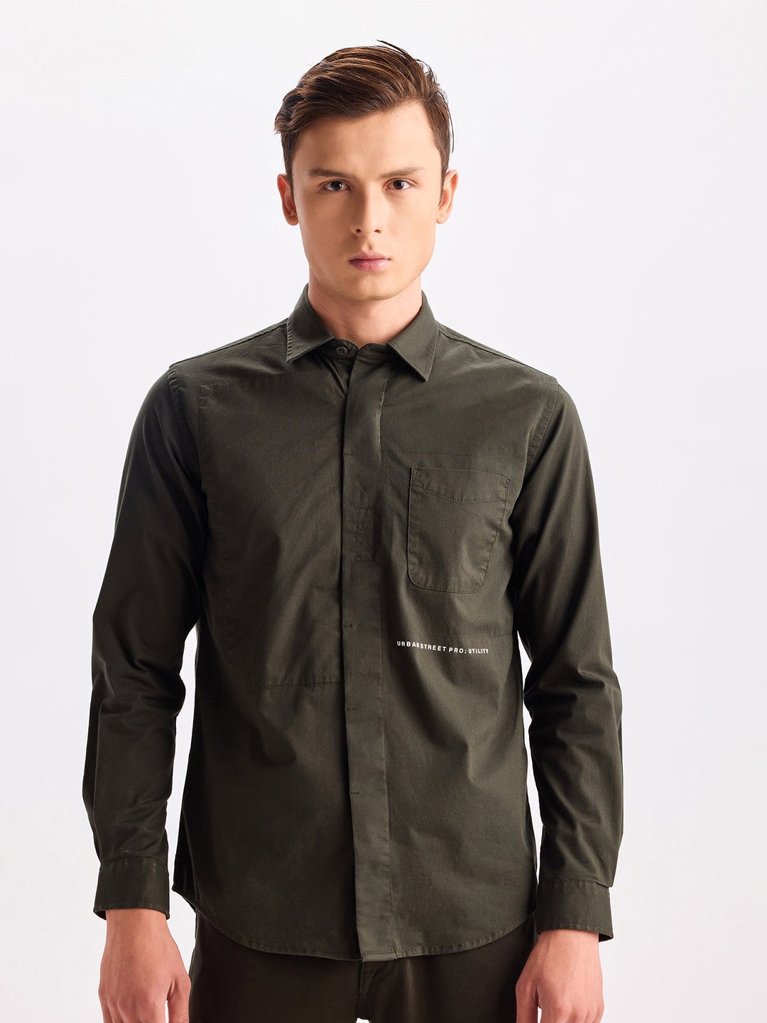 

Red Flame Spread Collar Casual Shirt, Olive