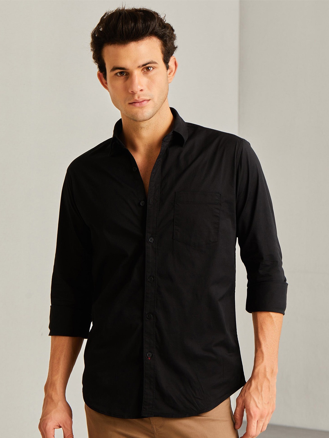 

Red Flame Spread Collar Casual Shirt, Black