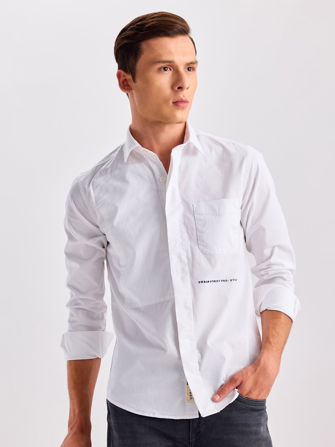 

Red Flame Spread Collar Casual Shirt, White