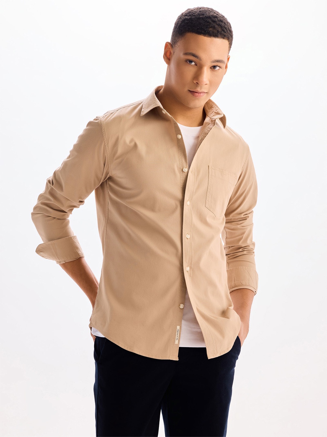 

Red Flame Spread Collar Casual Shirt, Beige