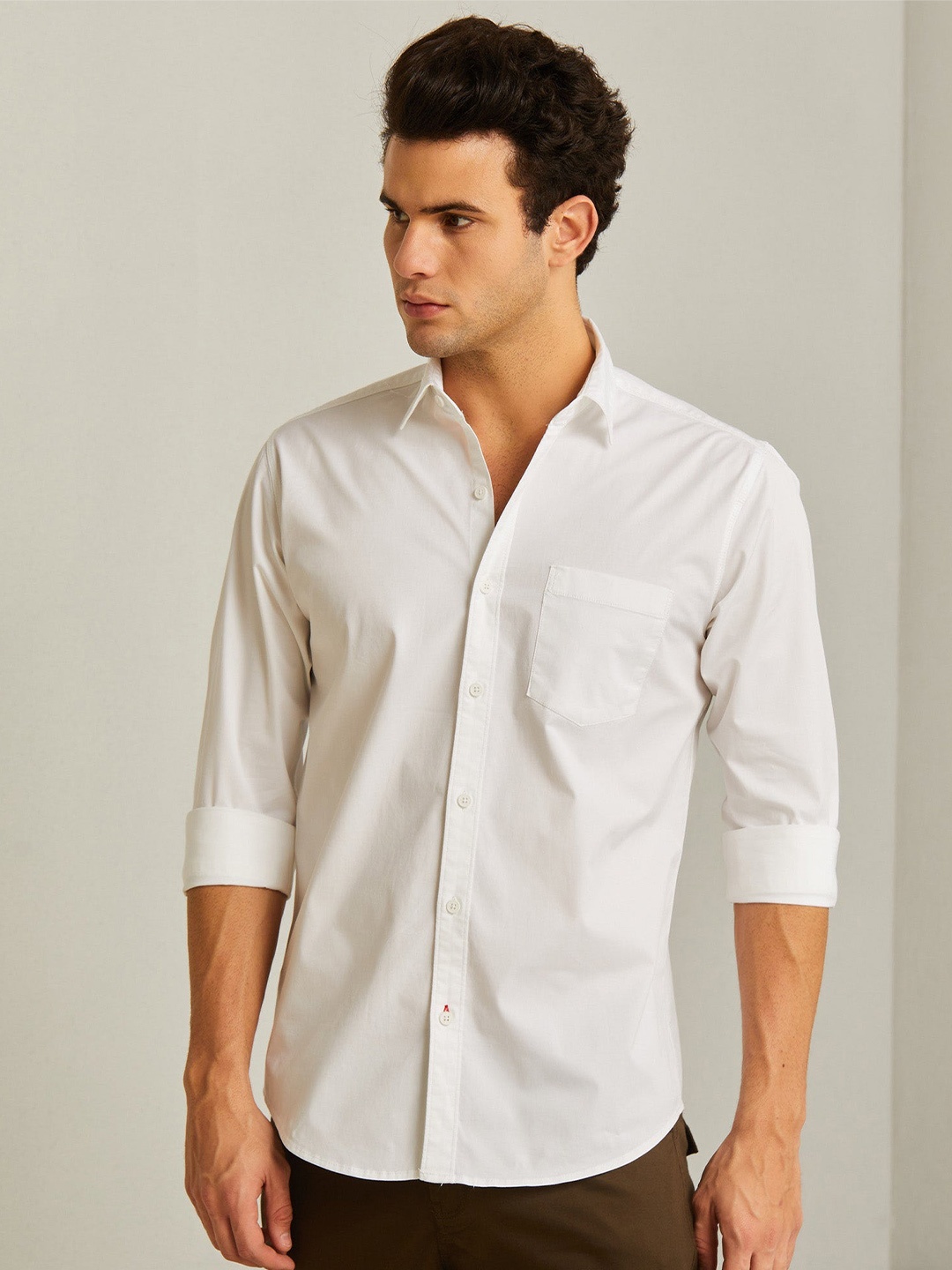 

Red Flame Spread Collar Casual Shirt, White