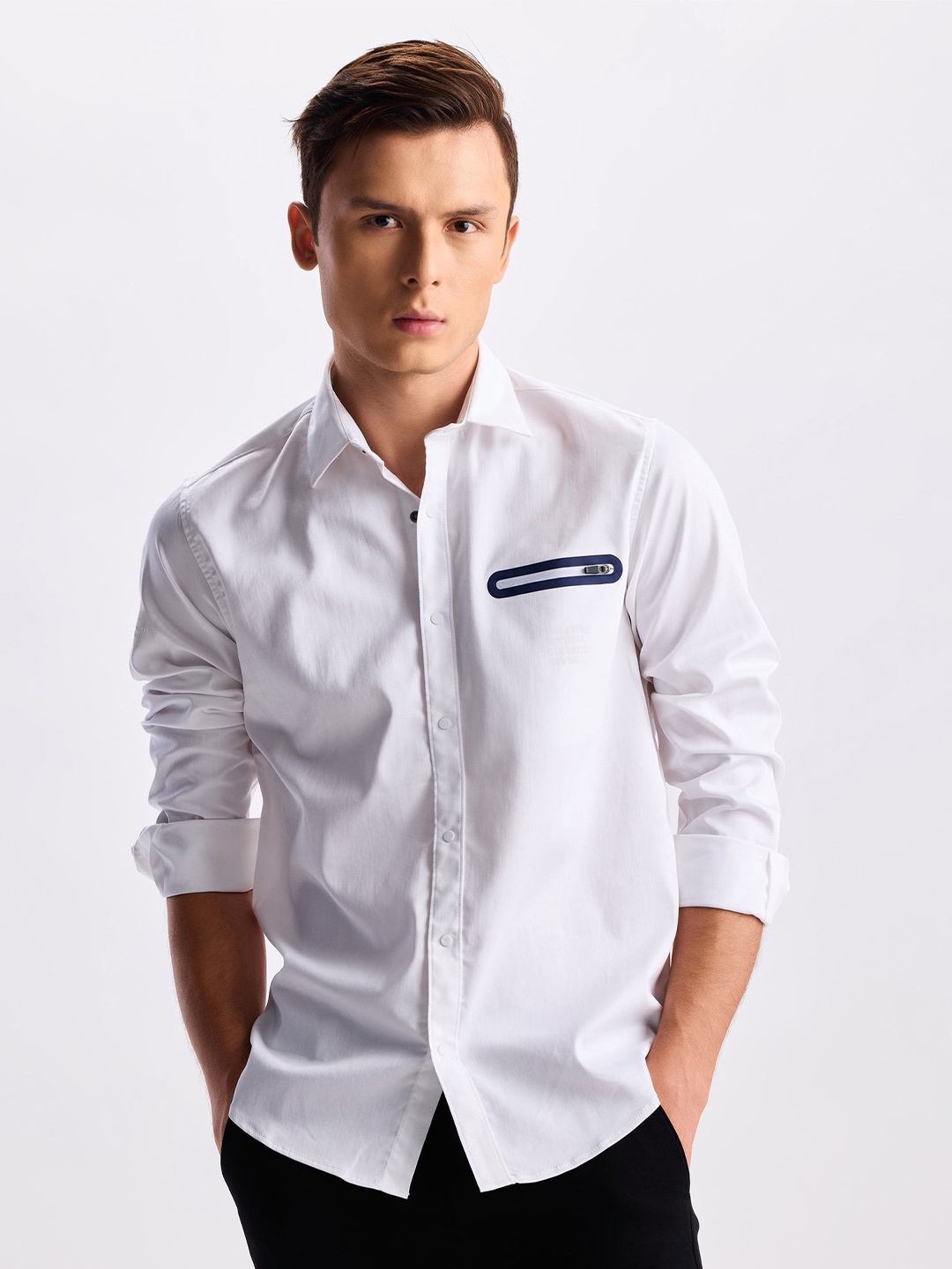 

Red Flame Spread Collar Casual Shirt, White