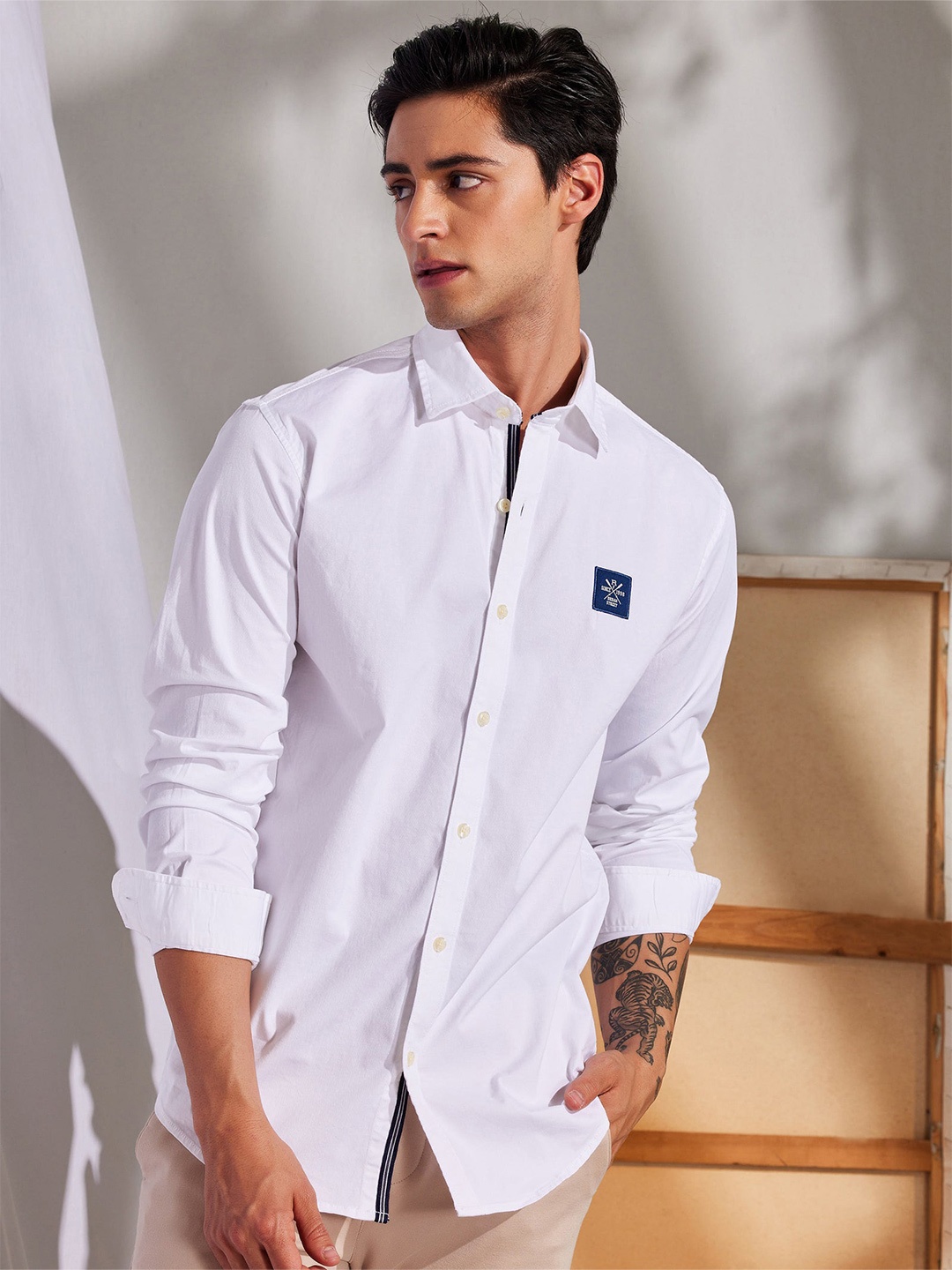 

Red Flame Spread Collar Casual Shirt, White