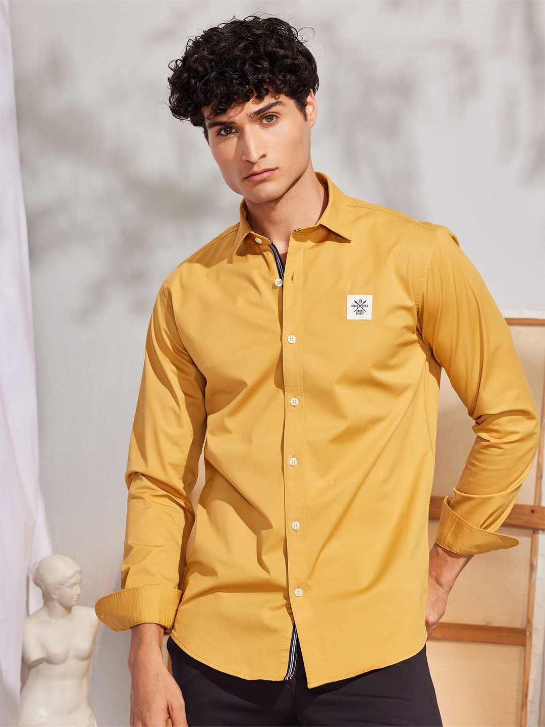 

Red Flame Spread Collar Casual Shirt, Yellow