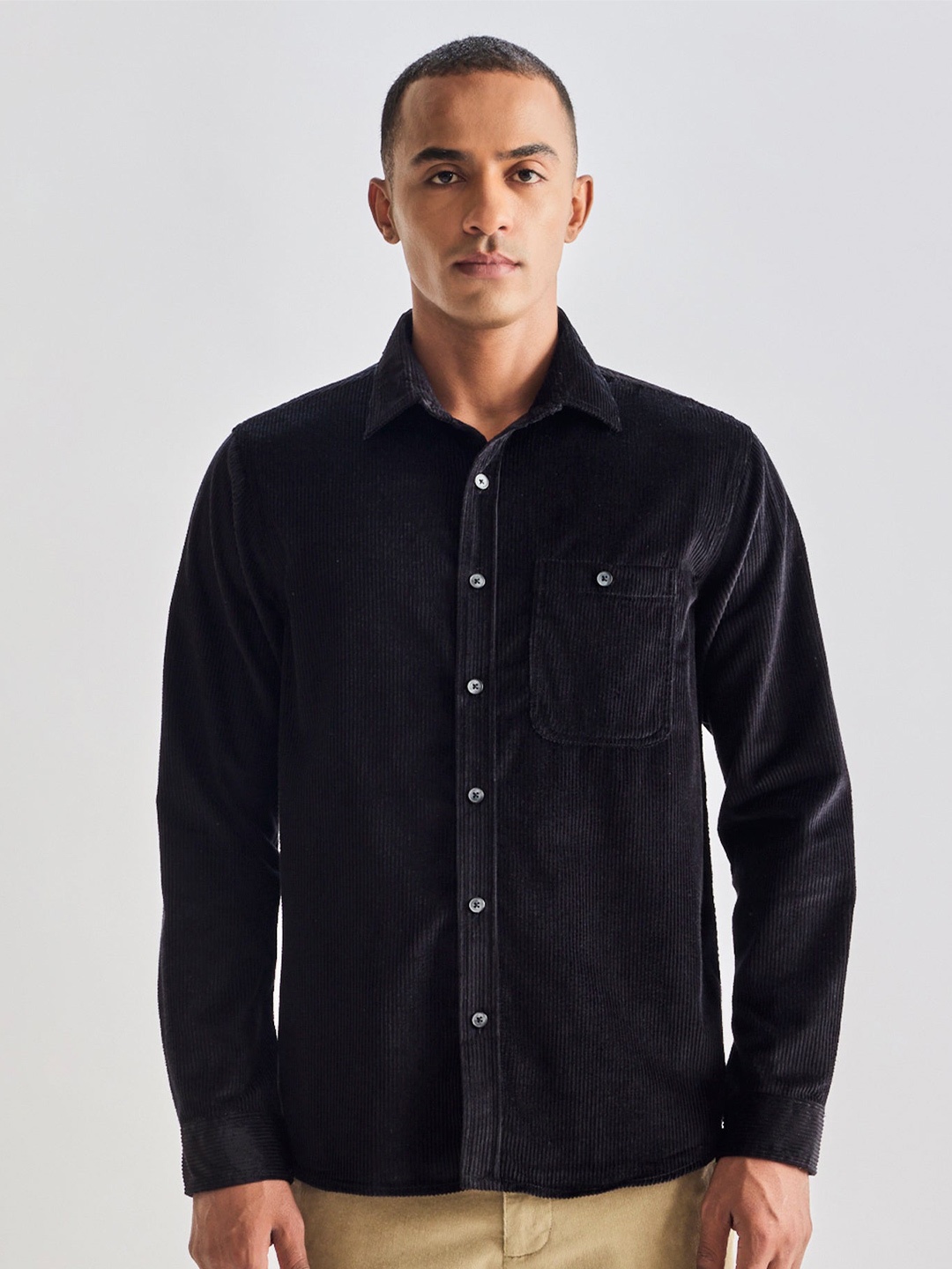 

Red Flame Spread Collar Casual Shirt, Black