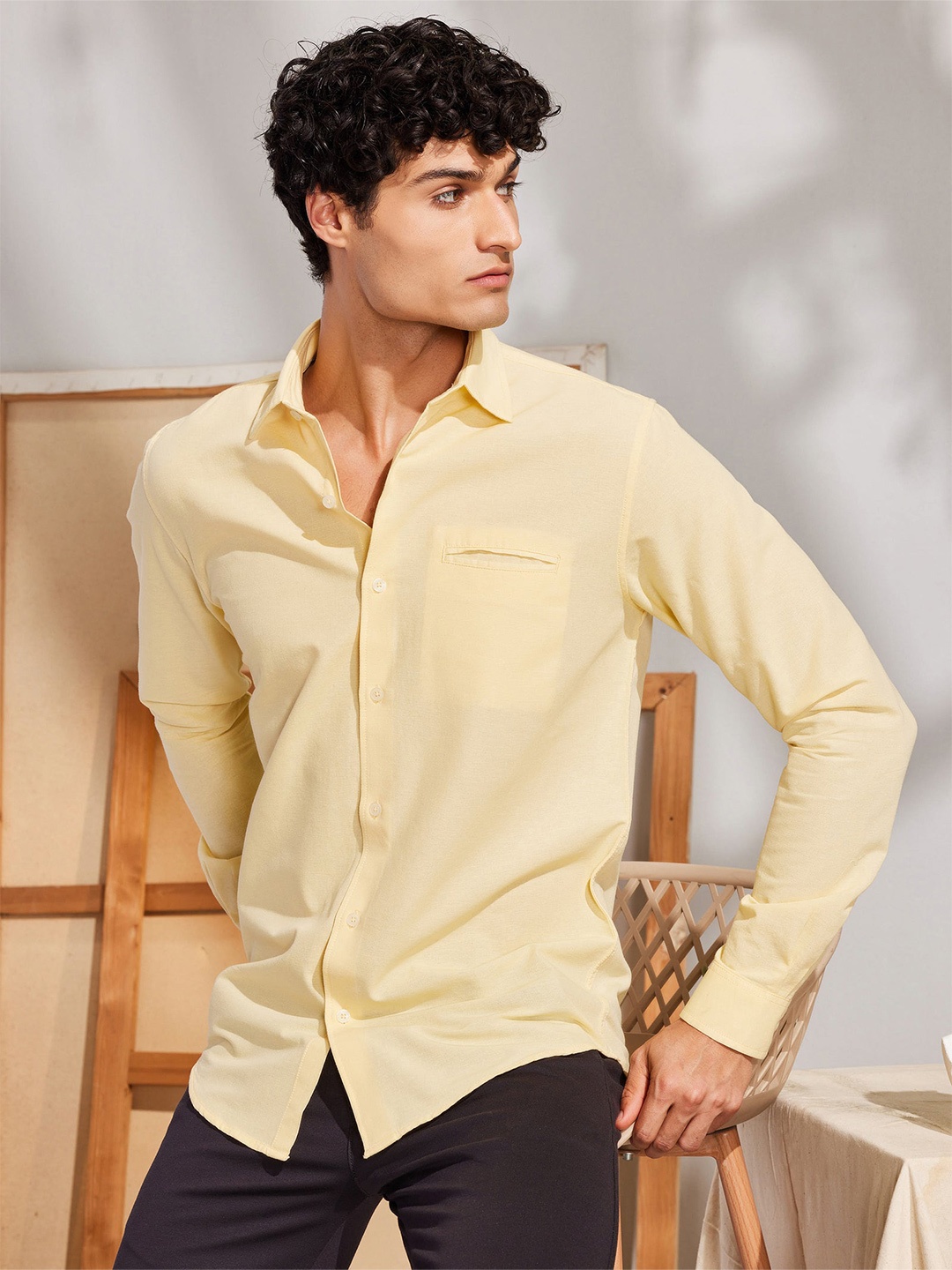 

Red Flame Spread Collar Pure Cotton Casual Shirt, Yellow