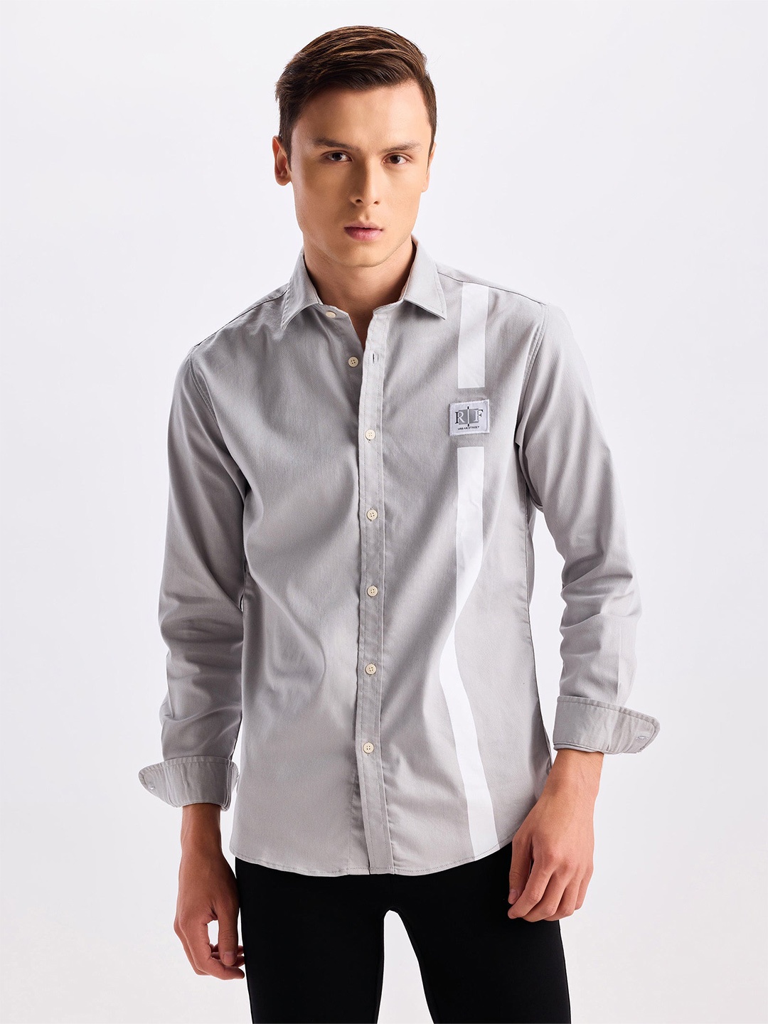 

Red Flame Spread Collar Casual Shirt, Grey