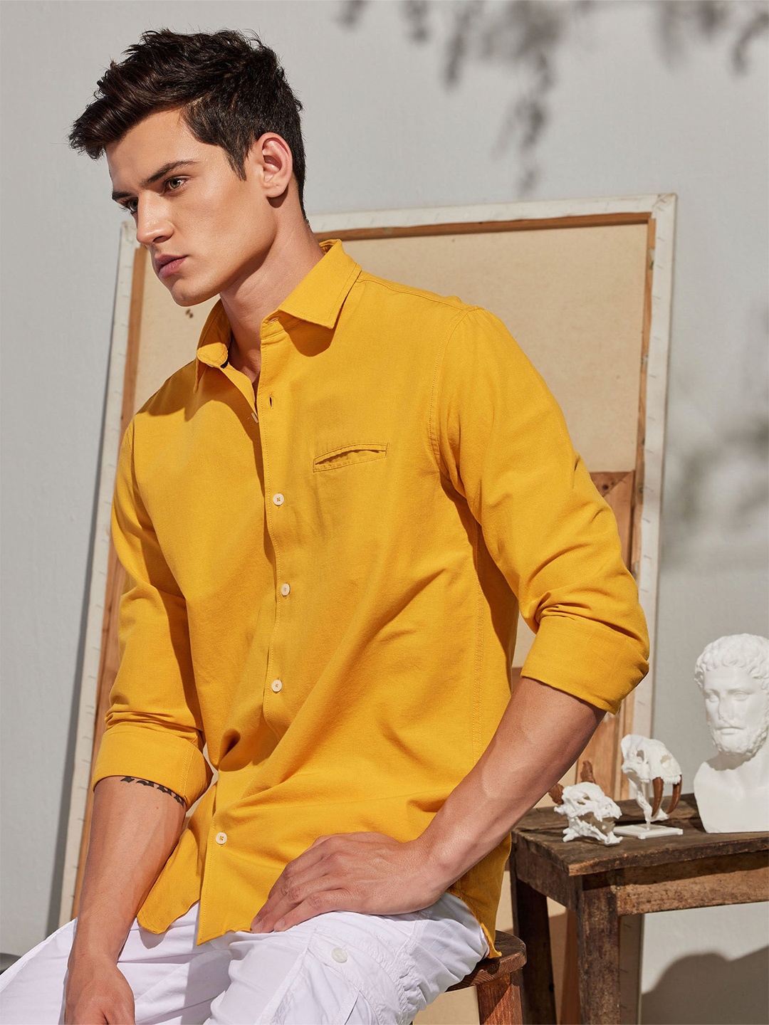 

Red Flame Spread Collar Pure Cotton Casual Shirt, Yellow
