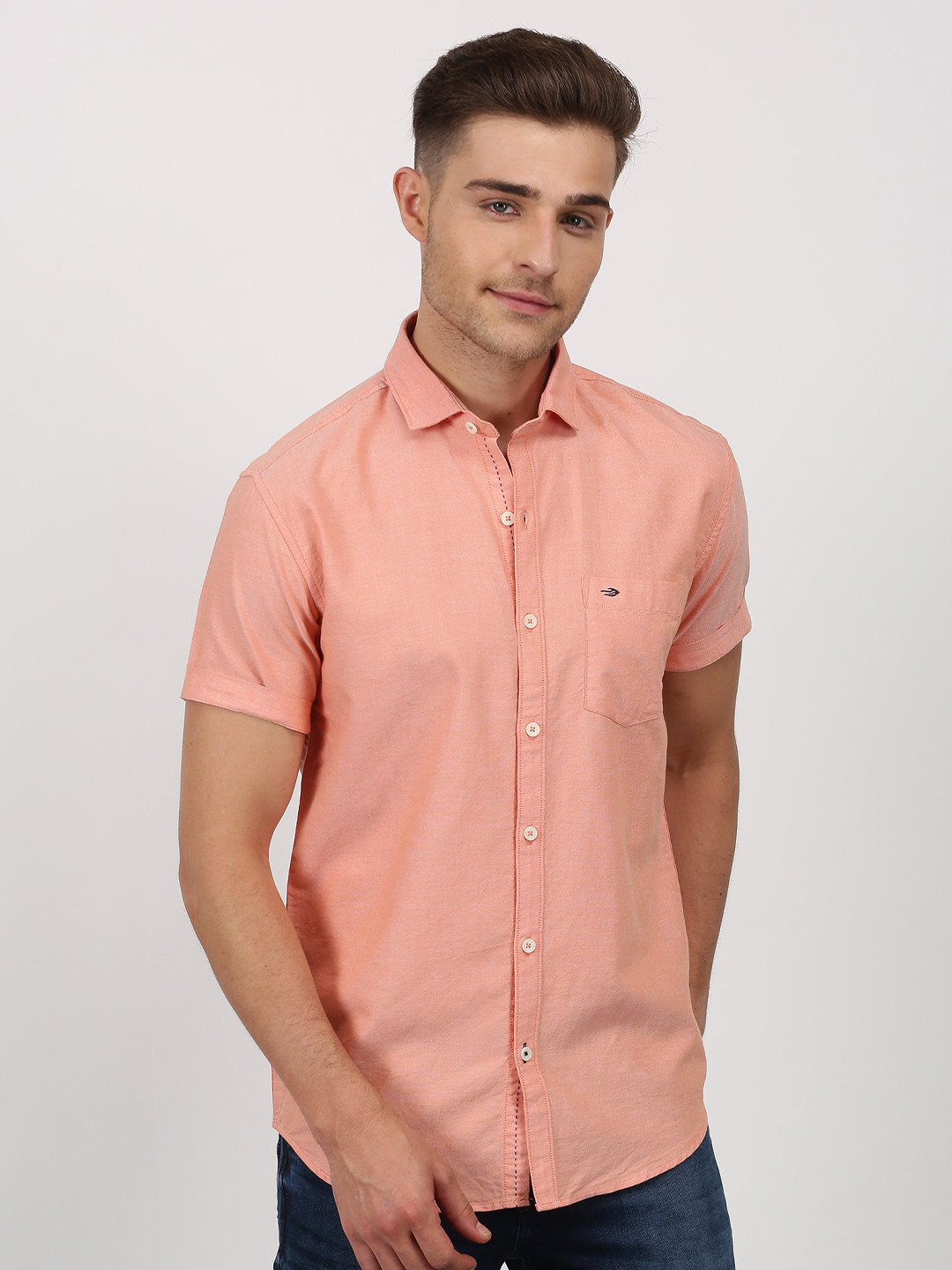 

Red Flame Short Sleeves Pure Cotton Oxford Casual Shirt, Orange