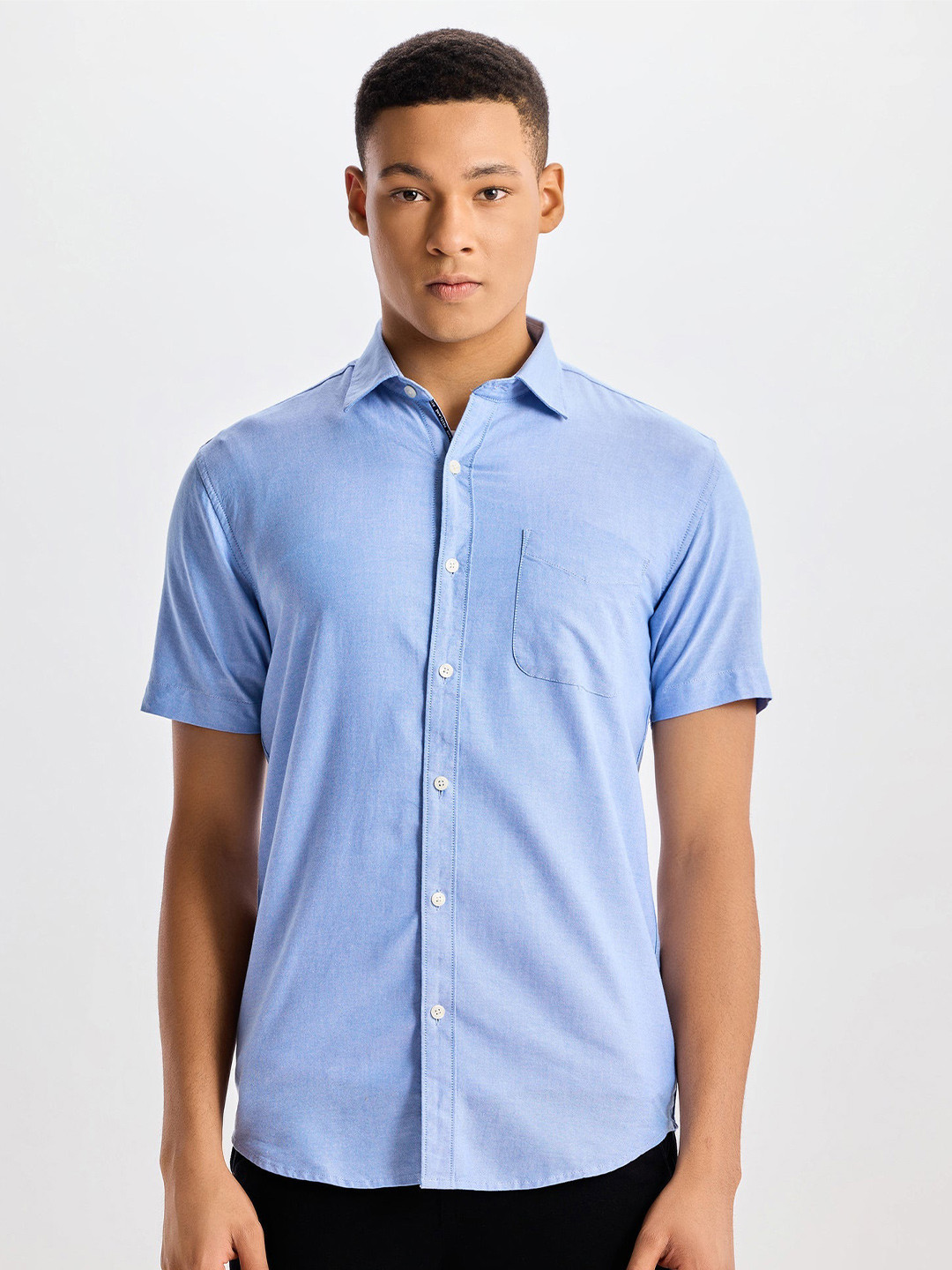 

Red Flame Spread Collar Casual Shirt, Blue