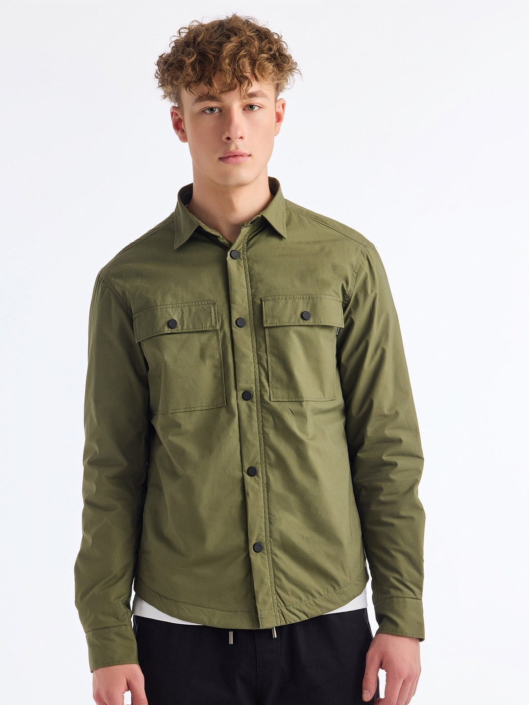 

Red Flame Spread Collar Casual Shirt, Olive