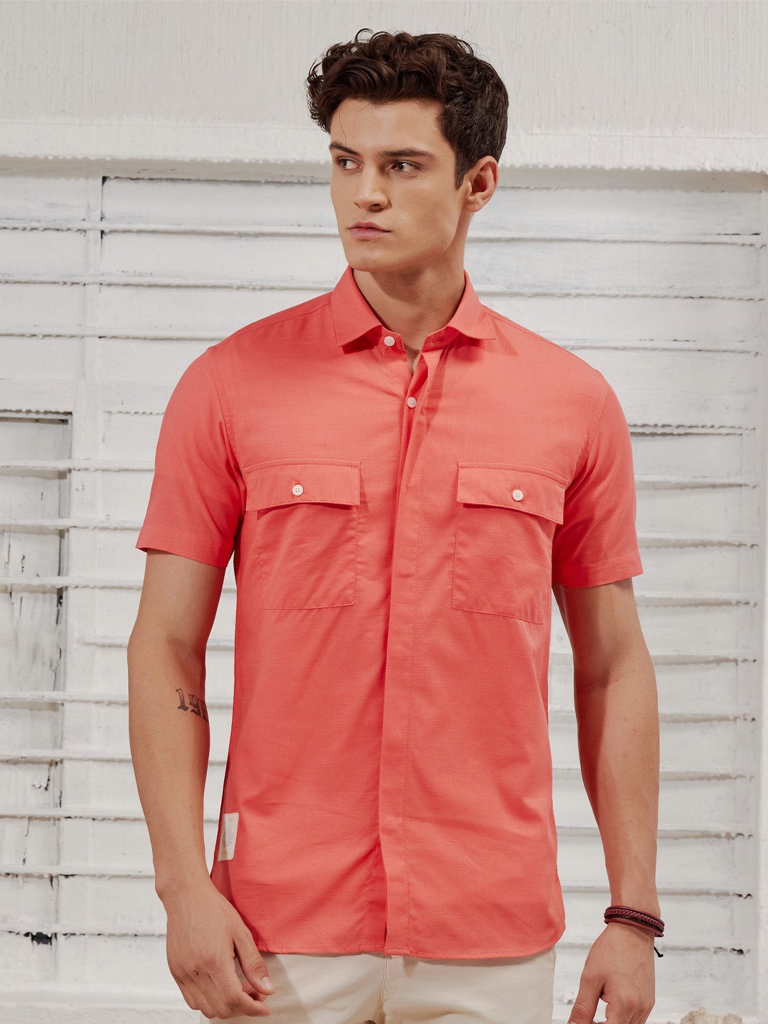 

Red Flame Spread Collar Pure Cotton Casual Shirt