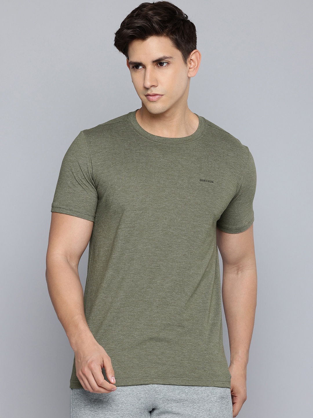 

Quechua By Decathlon Men Green Half Sleeve Seamless Comfort T-Shirt, Olive