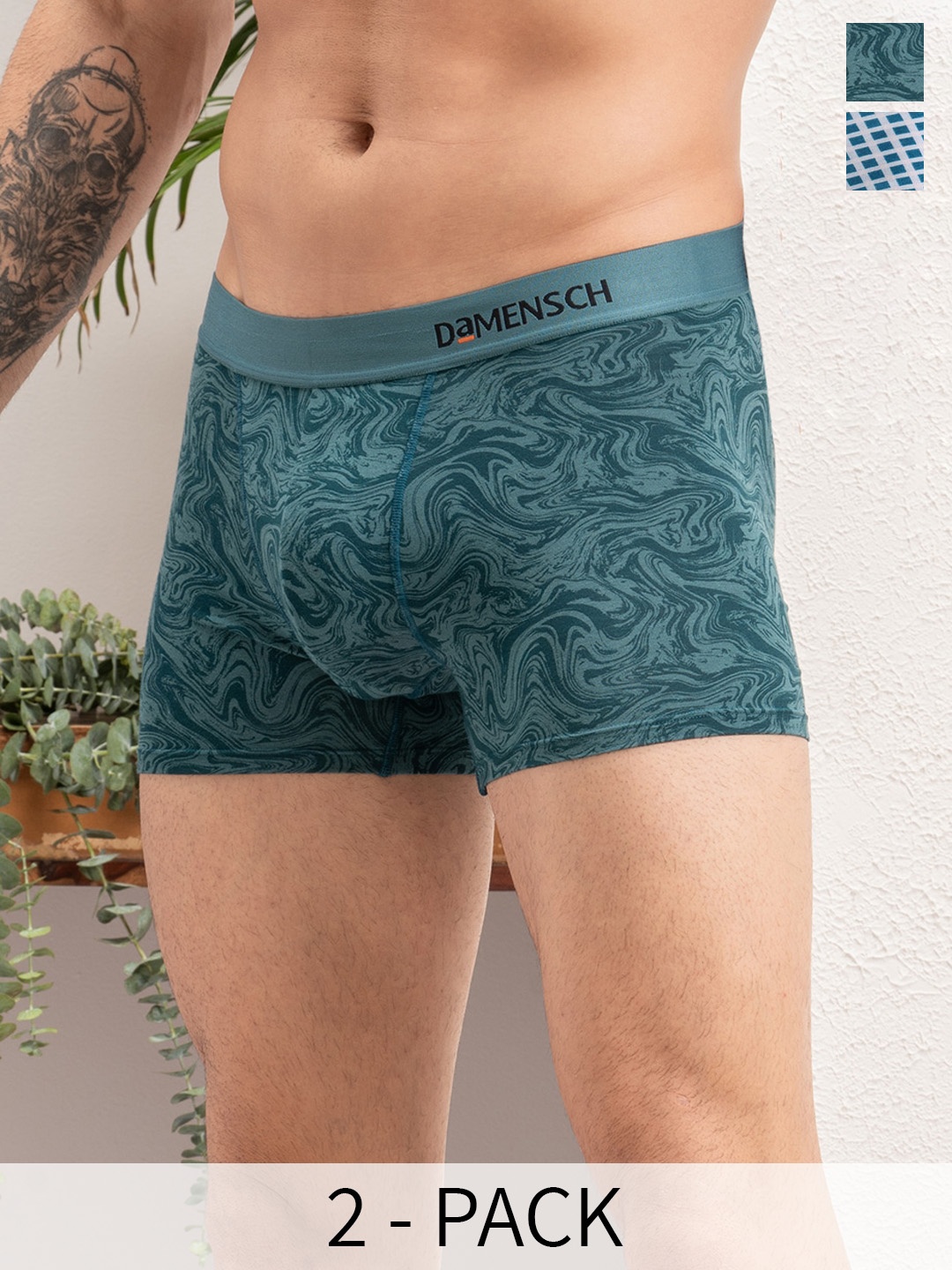 

DaMENSCH Pack of 2 DEO-SOFT Printed Premium Egyptian Cotton-Modal Blend Trunk, Teal