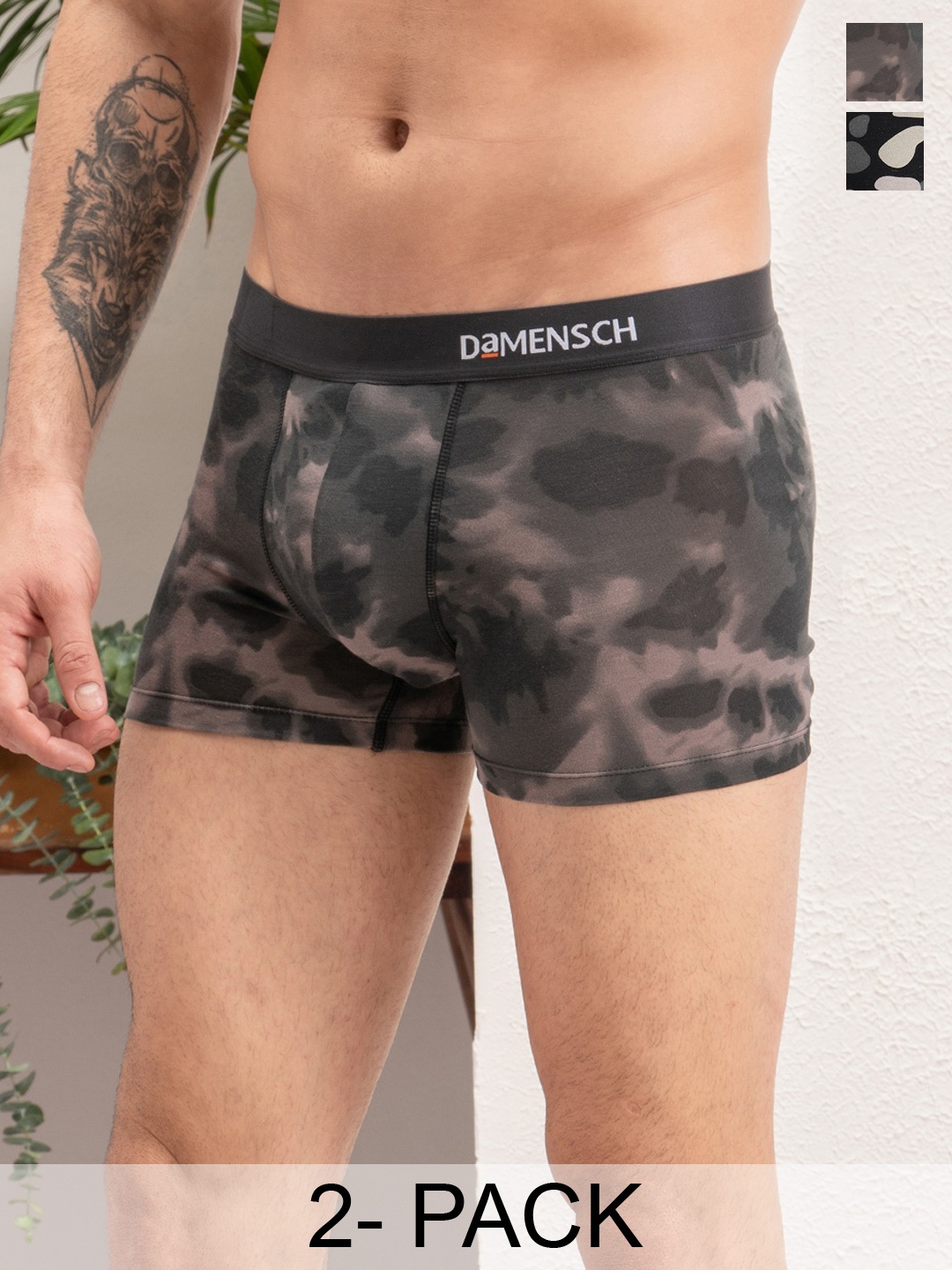 

DaMENSCH Pack of 2 DEO-SOFT Printed Premium Egyptian Cotton-Modal Blend Trunk, Black