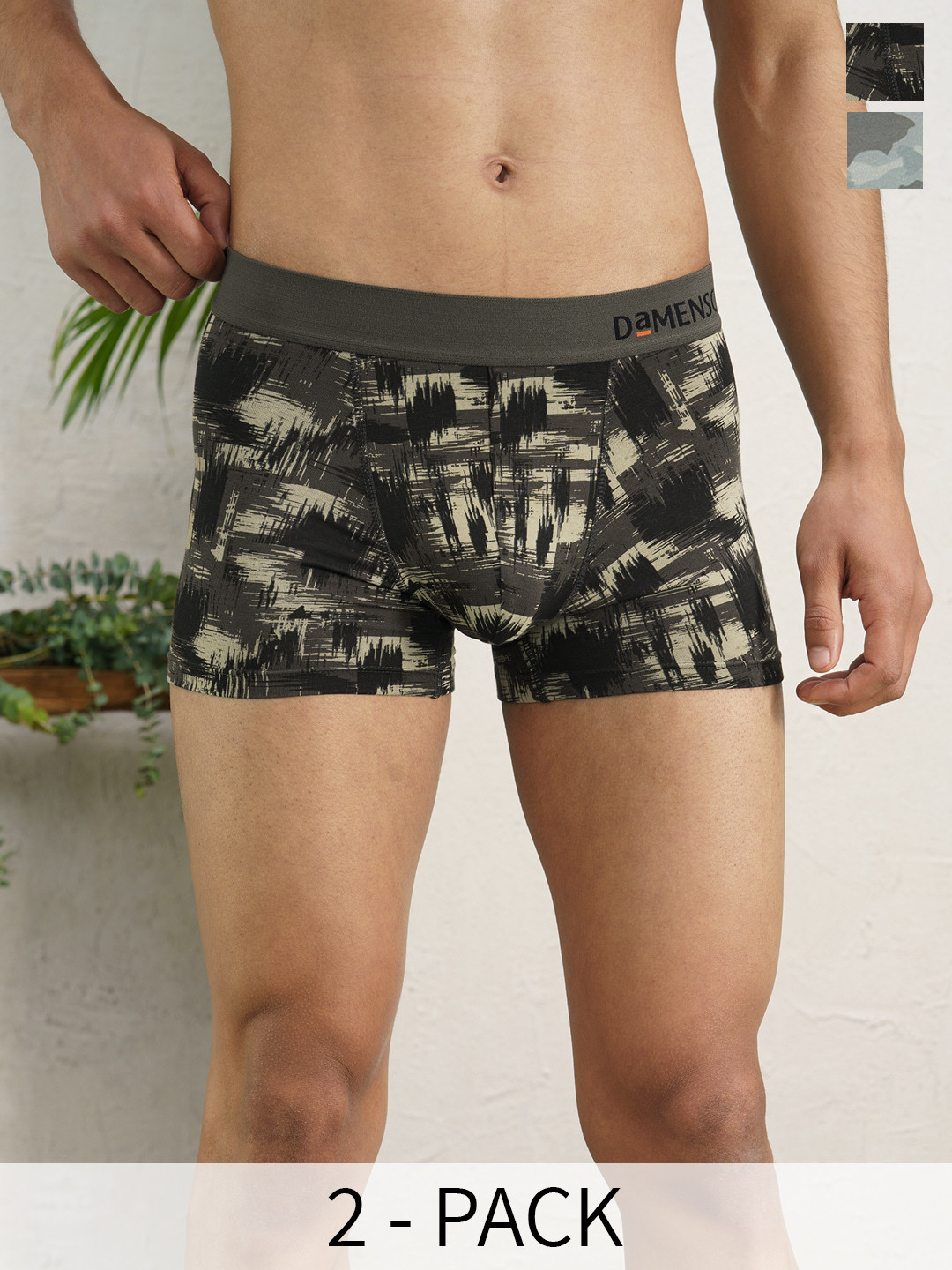 

DaMENSCH Pack of 2 DEO-SOFT Printed Premium Egyptian Cotton-Modal Blend Trunk, Green