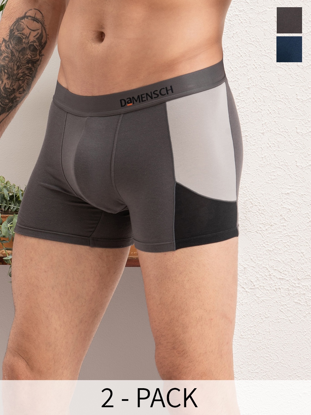 

DaMENSCH Pack of 2 DEO-SOFT Solid Premium Egyptian Cotton-Modal Blend Trunk, Grey