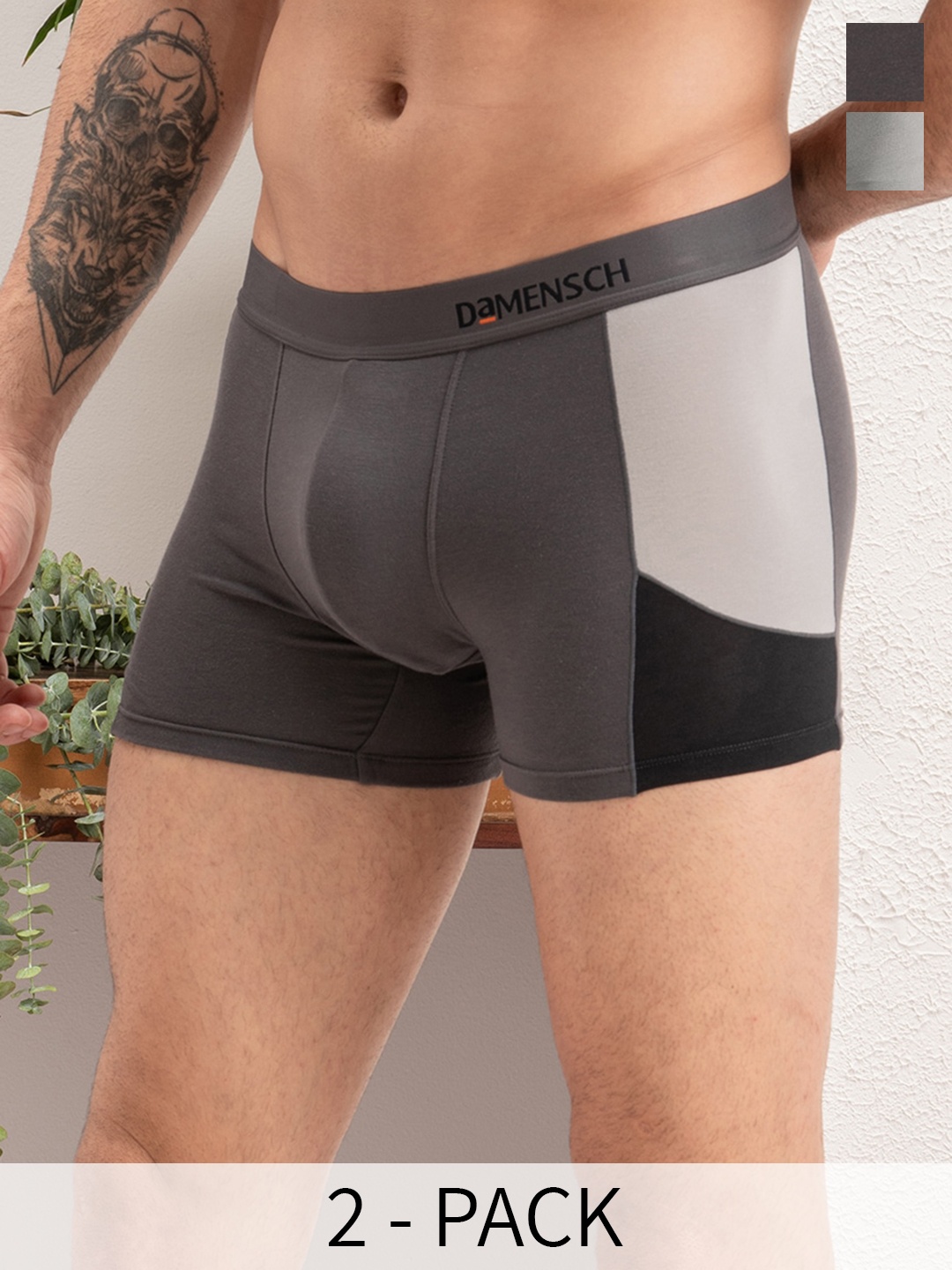 

DaMENSCH Pack of 2 DEO-SOFT Solid Premium Egyptian Cotton-Modal Blend Trunk, Grey