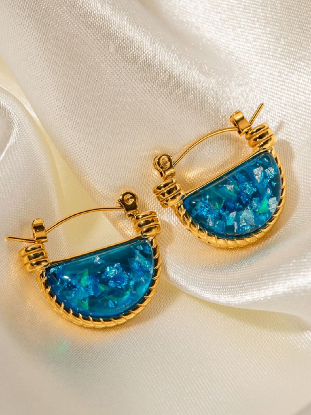 

Dorada Jewellery 18K Gold Plated Stone Studded Half Hoop Earrings