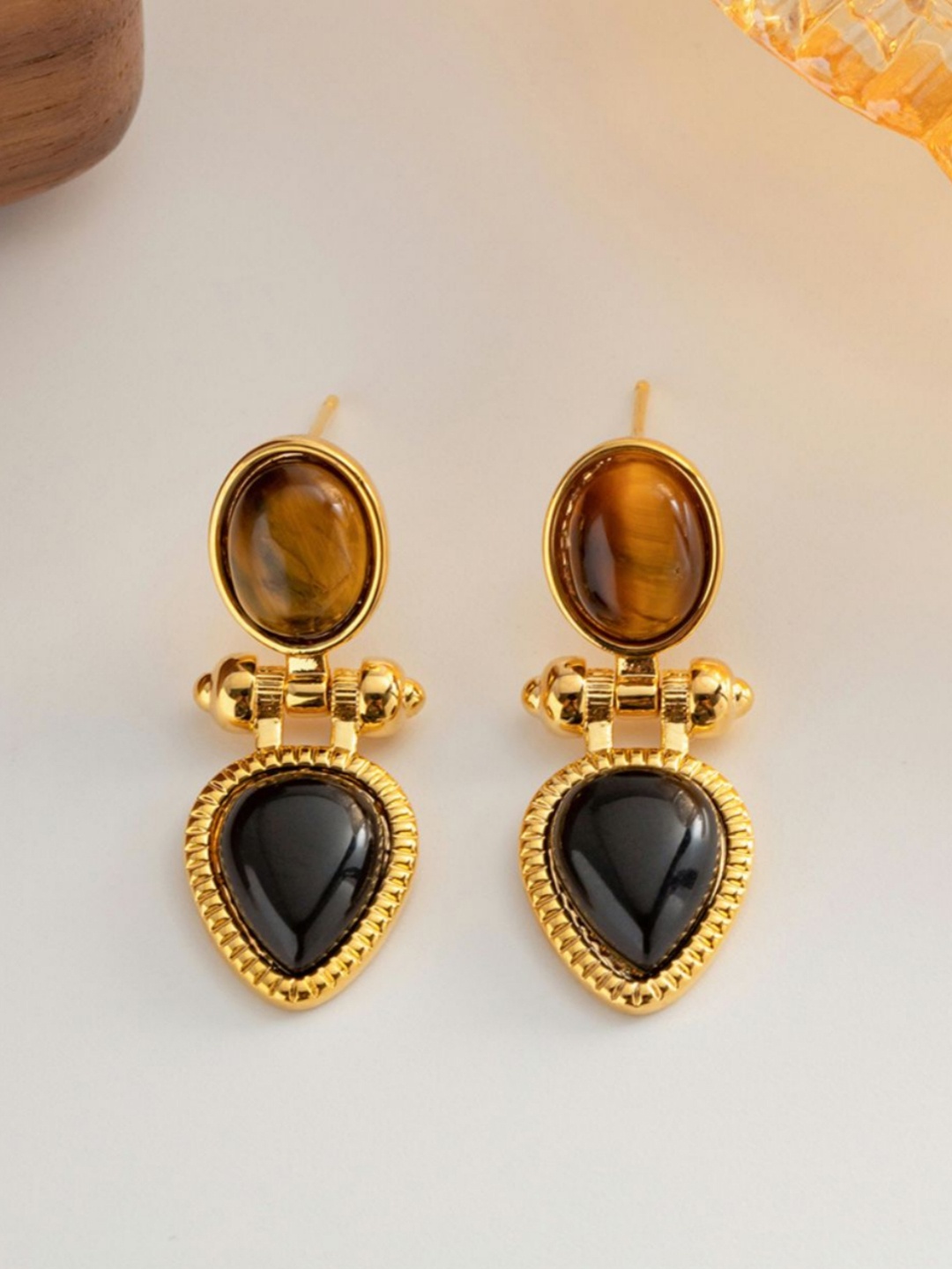 

Dorada Jewellery Gold-Plated Contemporary Drop Earrings, Brown
