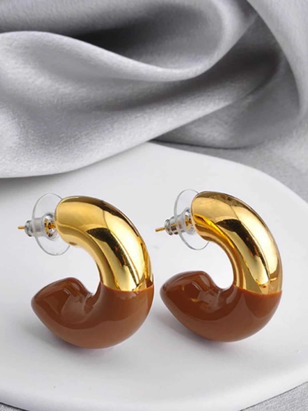

Dorada Jewellery Gold-Plated Contemporary Half Hoop Earrings, Brown