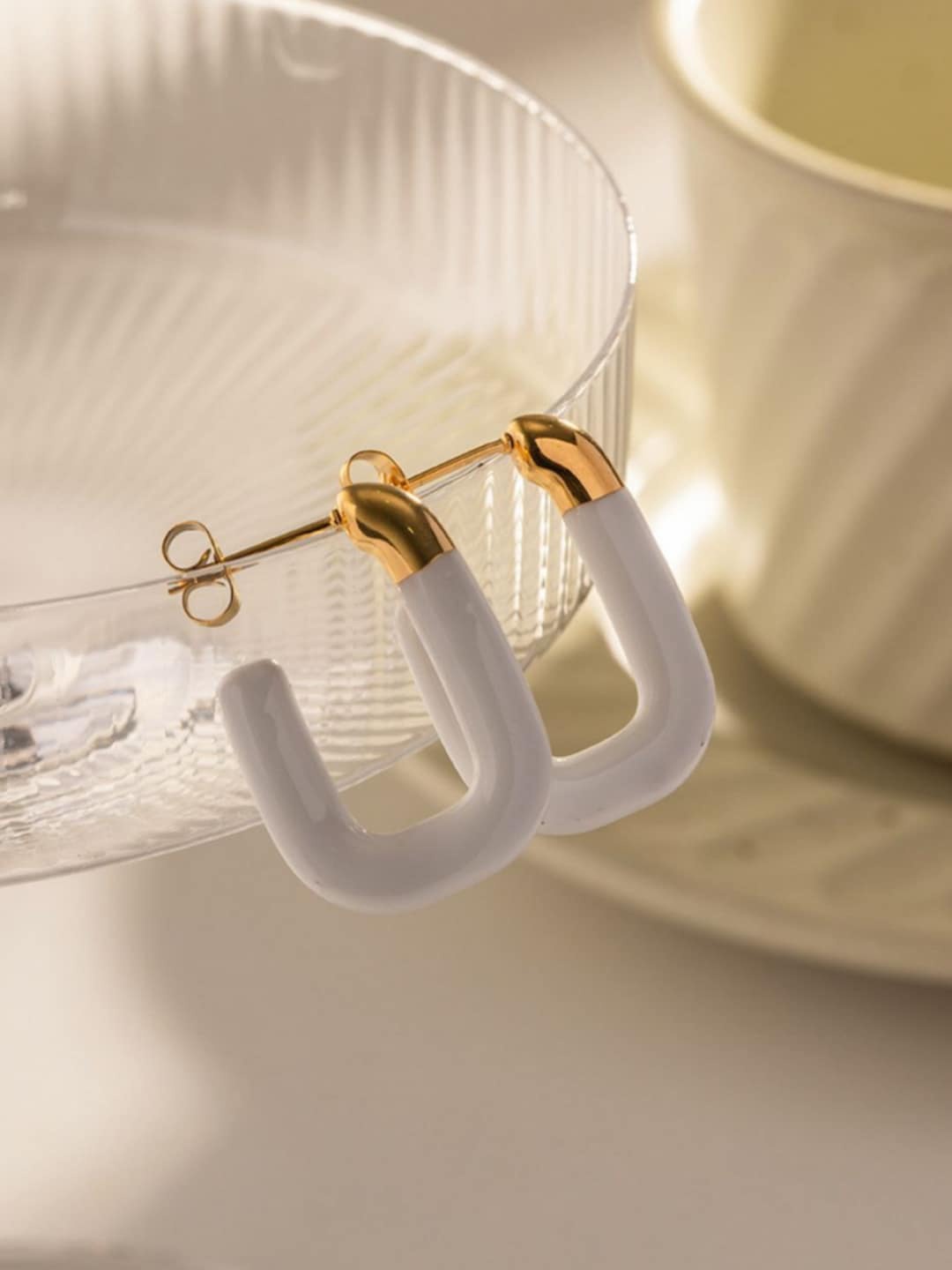 

Dorada Jewellery Gold-Plated Contemporary Drop Earrings, White