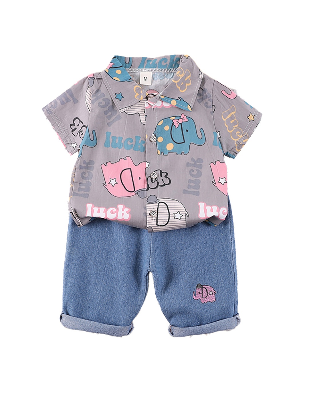

StyleCast x Revolte Boys Shirt Collar Short Sleeves Printed Shirt with Shorts, Grey