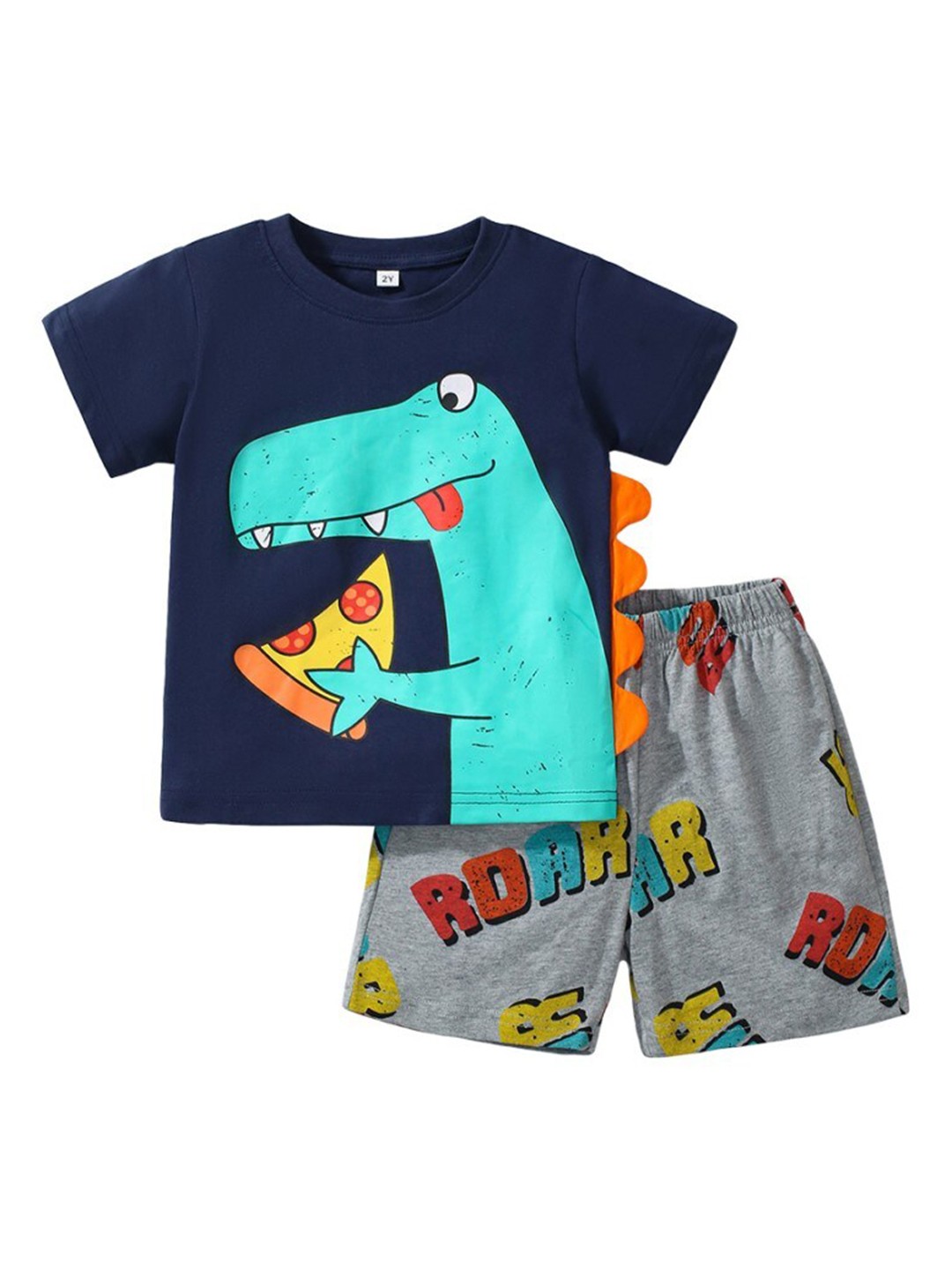 

StyleCast x Revolte Boys Round Neck Short Sleeves Printed Top with Shorts, Navy blue