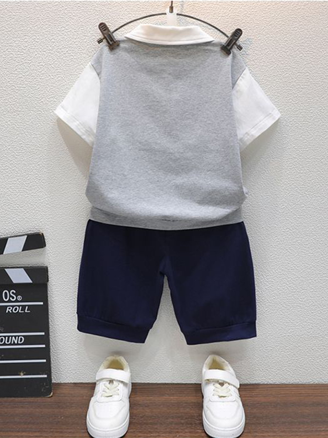 

StyleCast x Revolte Boys White & Blue Colourblocked T-shirt with Shorts, Grey