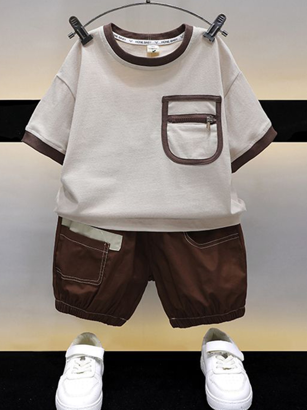 

StyleCast x Revolte Boys Round Neck Short Sleeves T-shirt With Shorts, Beige