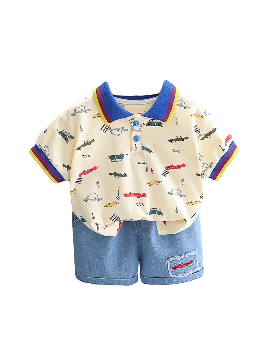 

StyleCast x Revolte Boys Yellow & Blue Polo Collar Printed T-shirt with Shorts