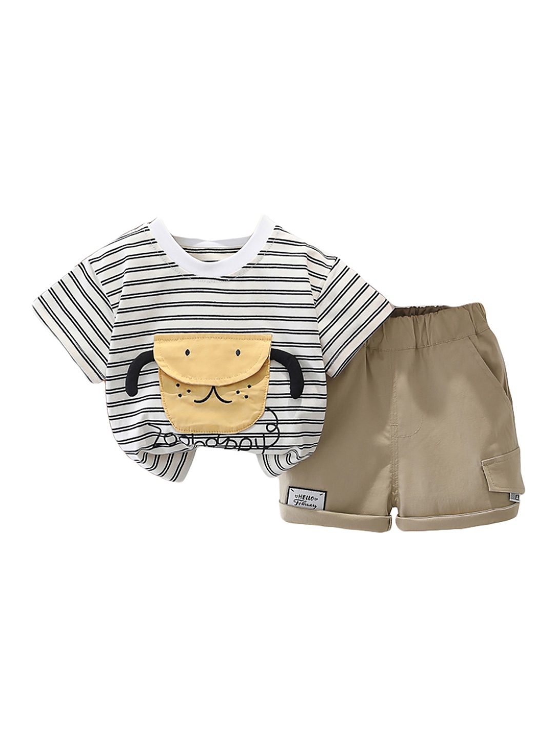 

StyleCast x Revolte Boys White & Khaki Striped T-shirt with Shorts