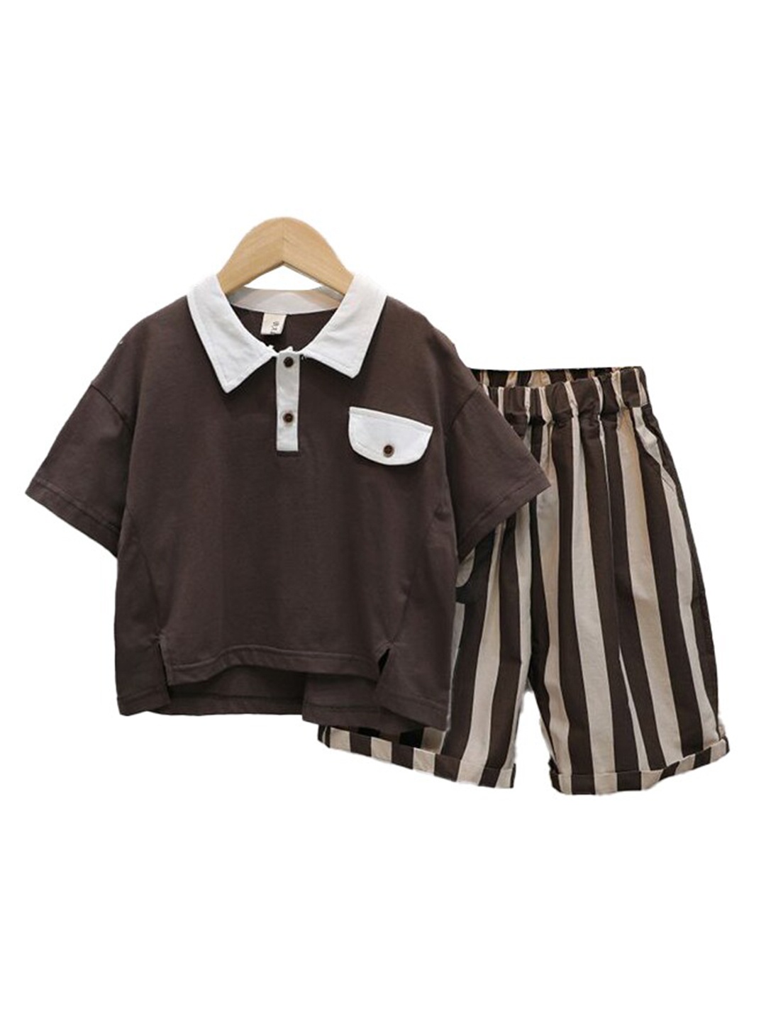 

StyleCast x Revolte Boys Polo Collar Short Sleeves T-shirt With Shorts, Brown