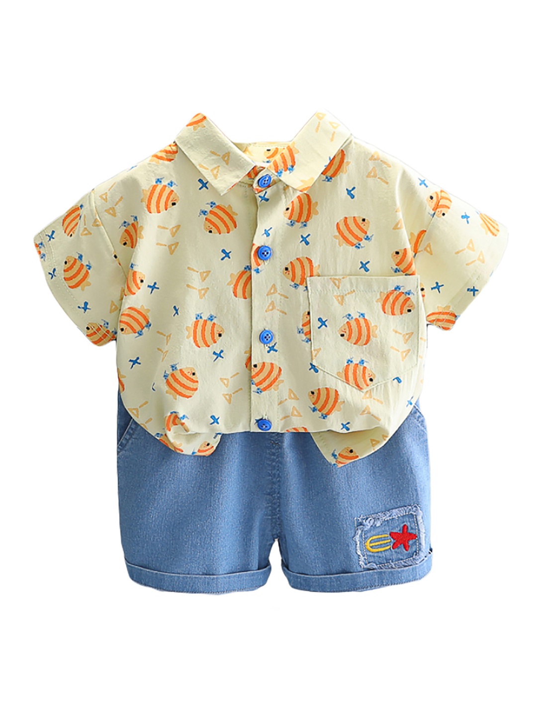 

StyleCast x Revolte Boys Off White & Blue Printed Shirt with Shorts, Yellow