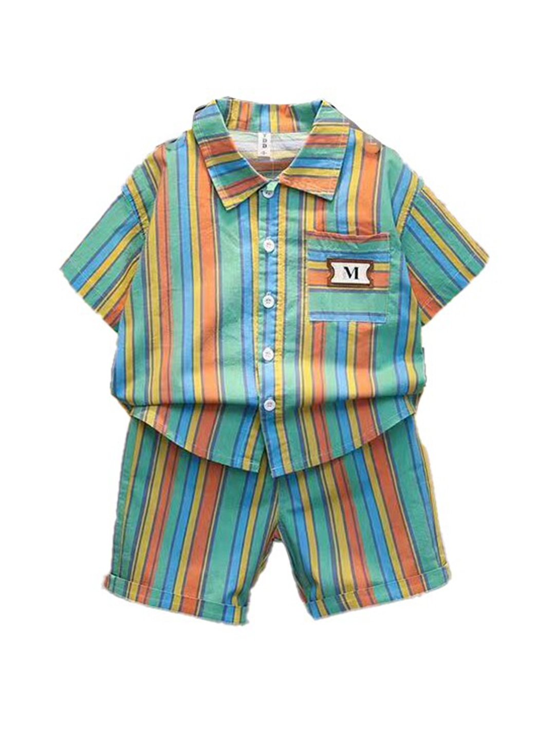 

StyleCast x Revolte Boys Green & Blue Striped Shirt Collar Shirt with Shorts