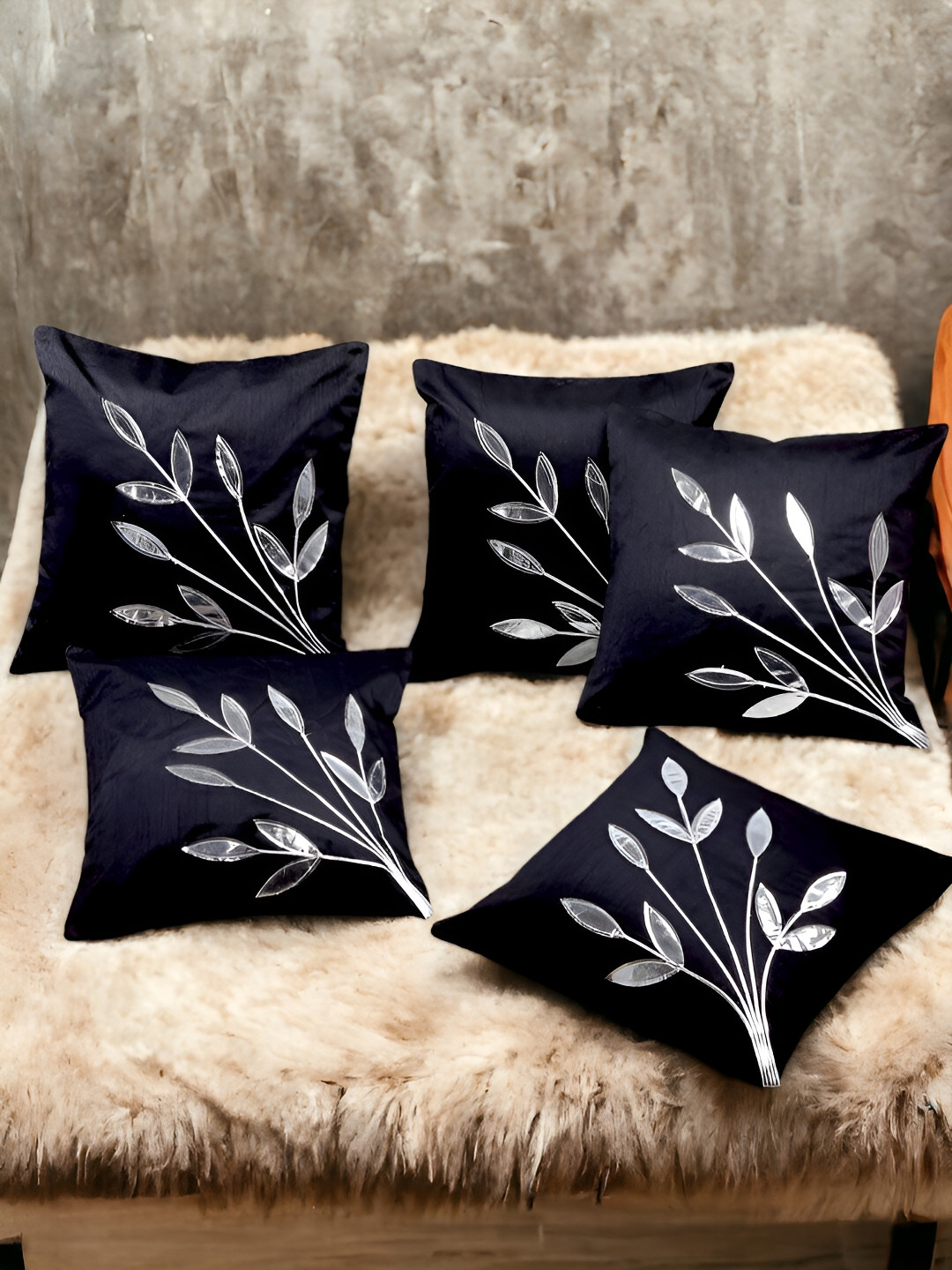 

Zikrak Exim Black 5 Pieces Self Design Square Cushion Covers