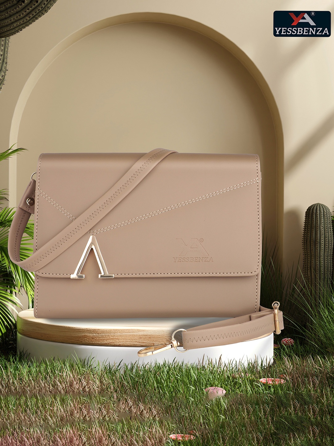 

YESSBENZA Structured A Fitting Sling Bag, Beige