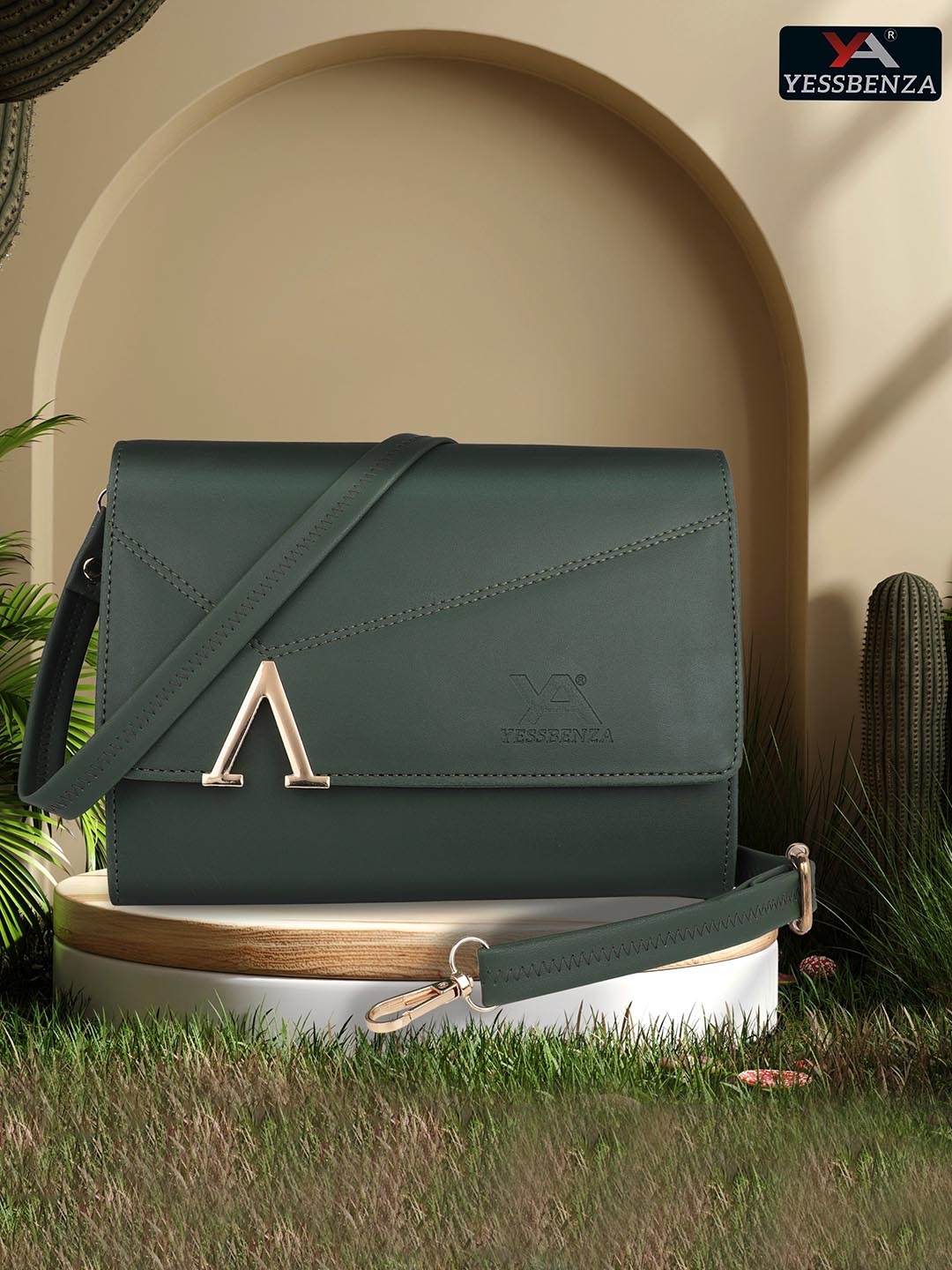 

YESSBENZA Structured A Fitting Sling Bag, Green